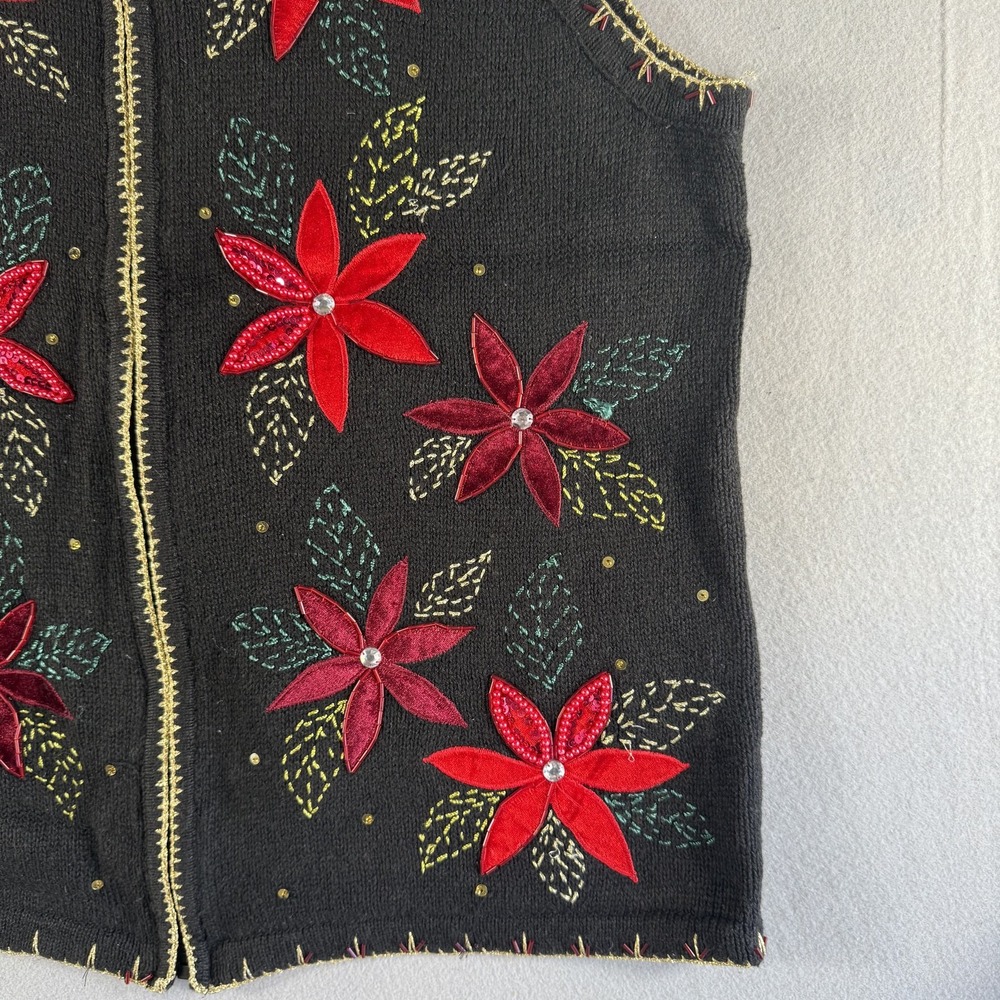 White Stag Women's‎ Plus Christmas Poinsettia Zip Vest M (18W/20W) - Picture 4 of 10